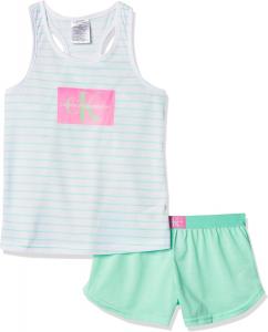 Пижамный комплект Calvin Klein для девочек: симпатичный топ и удобная блузка с короткими штанами, White Mint Stripe