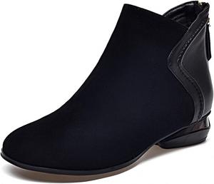 Женские ботильоны на низком каблуке с задней молнией из замши и кожи, осенние для прогулок и повседневной носки Generic, Black