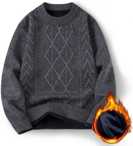 Мужской свитер с воротником-гольф, утепленный флисом, Slim Fit