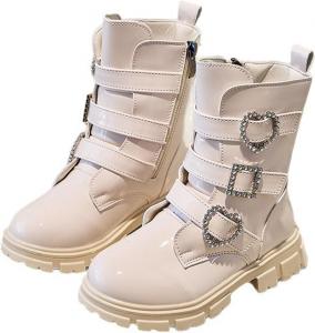 Детские боевые ботинки для девочек с модной боковой молнией, короткие удобные кожаные ботильоны на шнуровке, вестерн-зимние ботинки Generic, #001