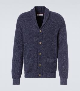 Хлопковый кардиган с льняной отделкой Brunello Cucinelli, Navy+Riviera