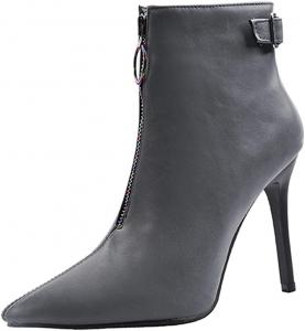 Женские модные ботильоны VOKLIN на высоком каблуке с острым носком и боковой молнией, элегантные короткие ботинки, Gray Grey-Velvet Lined