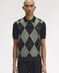 Мужской джемпер с поло-воротником и короткими рукавами с ромбическим узором Fred Perry, черный