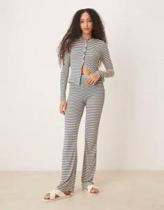 Широкие трикотажные брюки в сине-желтую полоску Asos Design