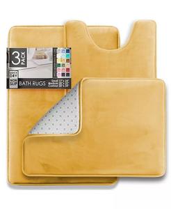 Набор из 3 ультрамягких нескользящих плюшевых ковриков для ванной из пены с эффектом памяти — маленький, большой и контурный Clara Clark, золото