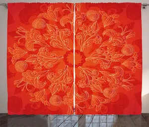 Штора ABAKUHAUS "Красная мандала" в деревенском стиле, яркий рисунок, универсальные ленточные шторы для гостиной с петлями и крючками, 280 x 175 см, цвет: алый оранжевый Abakuhaus