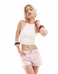 Топ Bershka с косами и халтер-воротником белого цвета