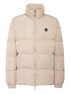 Пуховик с логотипом Philipp Plein, бежевый