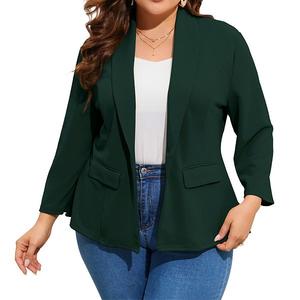 Женский блейзер plus size с рукавом 3/4 и одной пуговицей Clearflower, Dark Green