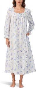 Женская балетная ночная рубашка из хлопчатобумажного полотна с длинными рукавами, 50 дюймов Eileen West, White Ground Tulips