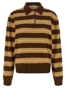 Вязаная полосатая рубашка-поло MIU MIU, мультиколор