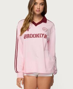 Женская поло-рубашка Brooklyn Contrast Oversized Edikted, Light-pink