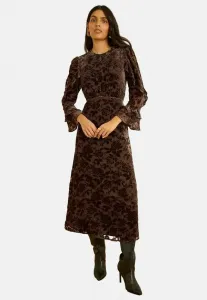 Платье-Миди прямого кроя с оборками и вытравленными деталями Love & Roses, Chocolate Brown