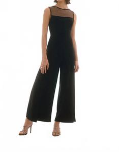 Черный комбинезон с ажурной вставкой и декором Joseph Ribkoff