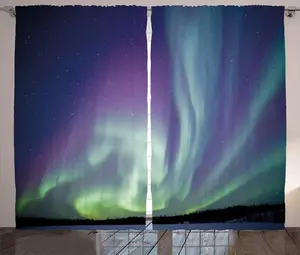 Штора ABAKUHAUS Северное сияние в деревенском стиле, Солнечные небесные звезды, присборенная штора из тесьмы для спальни с петлями и крючками, 280 x 175 см, цвет: темно-синий, мятно-зеленый Abakuhaus