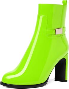 Женские ботильоны SKYSTERRY с круглым носком, на молнии, с лаковой отделкой, для улицы, с высокими каблуками 3,3 дюйма, Lime Green