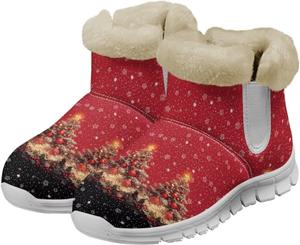 Женские зимние сапоги на Рождество, мягкие, теплые, с пушистой подкладкой, легкие, противоскользящие, для ходьбы, размер США 6-12 Fuxowvby, Christmas Tree Printing