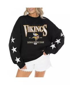 Женский черный свитер Minnesota Vikings со стразами и звездами на рукавах Settle the Score Tri-Blend Gameday Couture