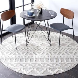 Ковер SAFAVIEH, 201 x 201 см, коллекции Trends, круглый, Grey & Ivory, марокканский деревенский бохо текстурированный дизайн, не линяет и прост в уходе, идеален для помещений с высокой проходимостью в гостиной, спальне