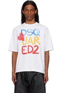 Летний свободный футболка с разноцветным логотипом Dsquared2, белый