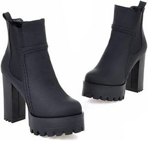 Женские ботинки до щиколотки с боевым стилем, массивным каблуком и эластичной посадкой, обувь больших размеров WAOLSU, Black