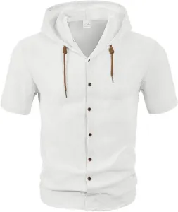 Худи с капюшоном для мужчин, лето, короткий рукав, лен