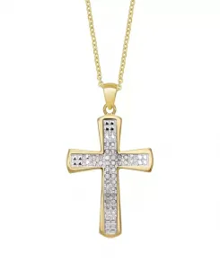 Позолоченное ожерелье с подвеской-крестом и бриллиантовым акцентом Macy'S, gold