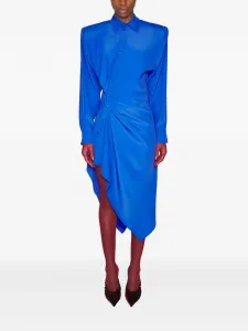 Платье асимметричного кроя с объемными плечами Mugler, синий