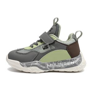 Детские повседневные антиударные противоскользящие износостойкие амортизирующие дышащие легкие кроссовки Mulinsen, серый/зеленый