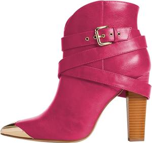 Женские металлические ботильоны с заостренным носком FOWT, на высоком каблуке, с ремешком и шнуровкой, стиль ковбой, модная обувь, размеры 4-16 США, Fuchsia