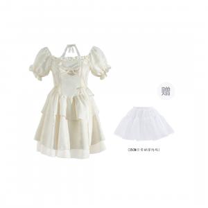 Женское платье с коротким рукавом бежево-абрикосового цвета PAVLISOVA, юбка с нижней юбкой (универсальный размер)