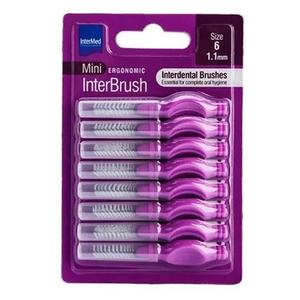 Эргономичные мини-межзубные ершики с ручкой фиолетового цвета 8 штук размер 6 - 1,1 мм Intermed