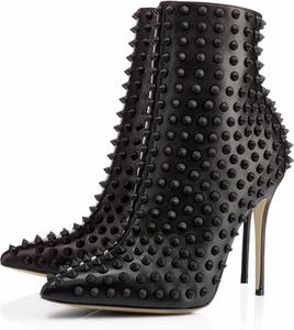 Женские ботильоны на шпильке с заклепками, острый носок, боковая молния, высокие каблуки, модные кожаные ботильоны для вечеринки или выпускного Generic, Black