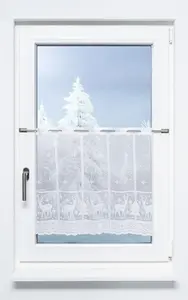 Штора для кафе - Олень в зимнем лесу (Ш x В) 240 см * 50 см, белая Lysel