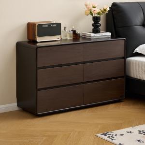 Quanu Комод угловой для спальни из массива дерева, 6 ящиков, черный чай