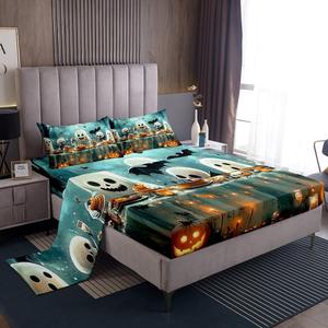 Erosebridal Комплект постельного белья Happy Halloween с принтом тыкв, фонарей, призраков и пауков для детей, Light Green