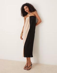 Платье-бандо миди в бежево-черной цветовой гамме Asos Design