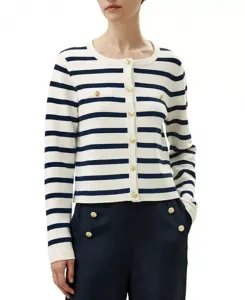 Кардиган из полосатой шерсти Gariana Lilysilk, синий