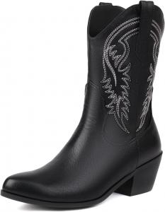 Женские классические ковбойские сапоги MRKEWUNEY с заостренным носком, белые ковбойские сапоги, низкий каблук, западные ботильоны