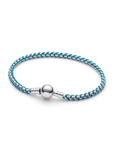 Браслет-цепочка Змейка из синего шнура Pandora, серебро 925 пробы