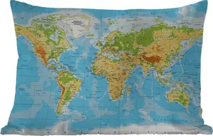 Подушка для улицы - Карта мира - Статистическая - Синяя - Земля - Образовательная - 60 x 40 см - Устойчива к погодным условиям - Подушка для отдыха - Декоративная подушка - Подушка для дома MuchoWow