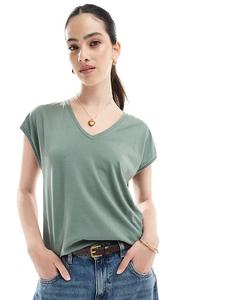 Футболка свободного кроя Vero Moda с V-образным вырезом цвета шалфея