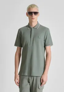 Рубашка-Поло классического кроя с полосками на воротнике и манжетах, а также нашивкой с логотипом сбоку. Antony Morato, Green