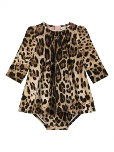 Платье с леопардовым принтом Dolce & Gabbana Kids, коричневый