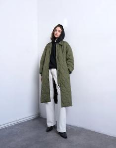 Длинная куртка Topshop с поясом зеленого цвета