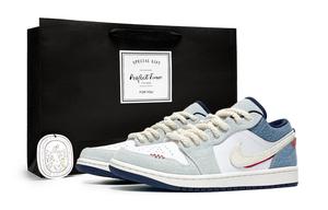 Jordan Баскетбольные кроссовки Air 1 Night Sky Lightning 2.0 с низким верхом, износостойкие, мужские, светло-синие