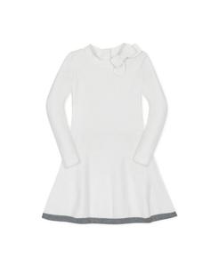 Платье-свитер для девочек младшего возраста из органического хлопка с длинными рукавами, воротником-стойкой и бантом Hope & Henry, Soft white bow neck