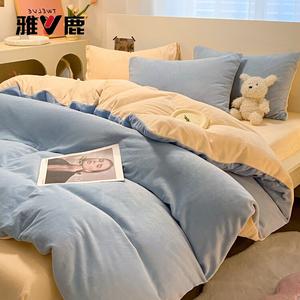 Yalu Комплект постельного белья 1,8 м, 4 предмета: пододеяльник 200x230 см, простыня на резинке, 2 наволочки, цвет baby blue + milkshake yellow, теплый, не линяет