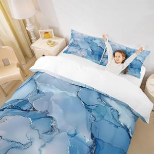 Erosebridal Темно-синий комплект постельного белья с мраморным абстрактным узором, серо-белая расцветка, 2 наволочки, Grey Blue White