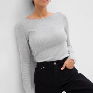 Футболка из хлопка и модала с вырезом-лодочкой Gap, серый